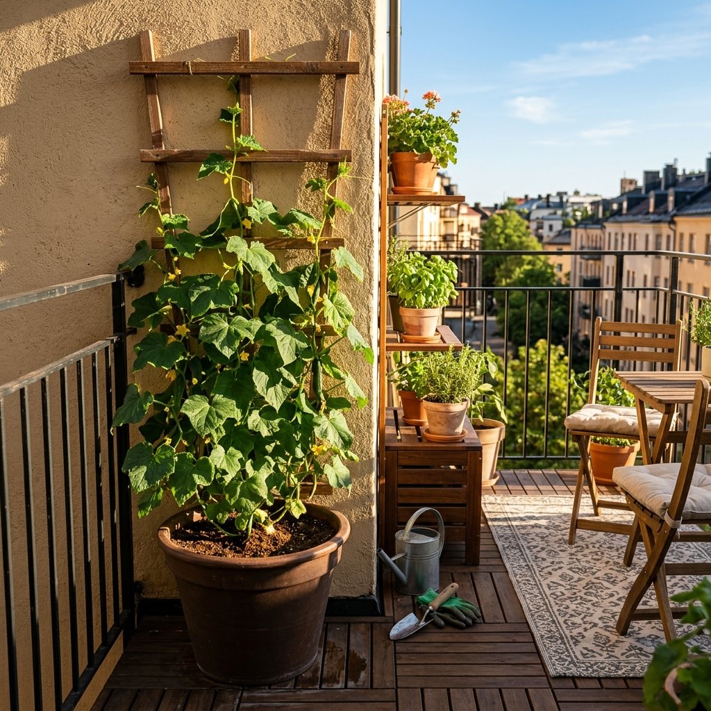 Choosing a sunny, sheltered patio location for a container cucumber