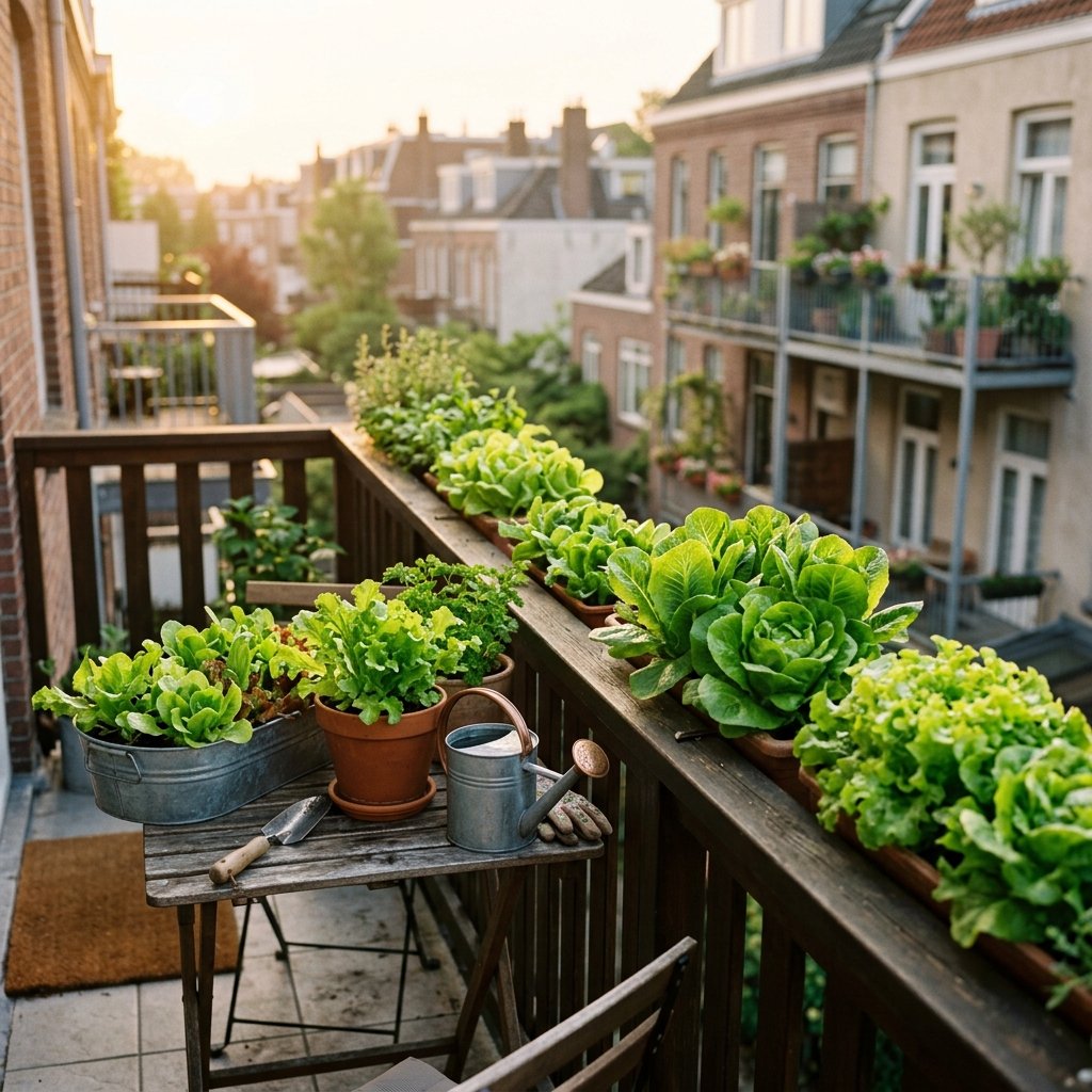 Growing lettuce in containers on a small balcony