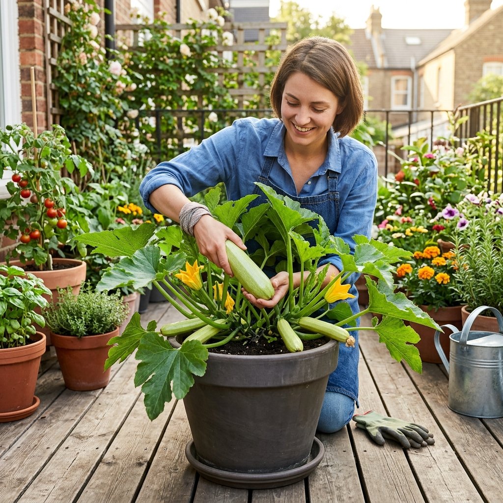 Growing zucchini in containers on a sunny patio