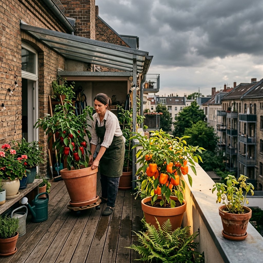 Growing peppers in containers on a patio for easier pest and weather control