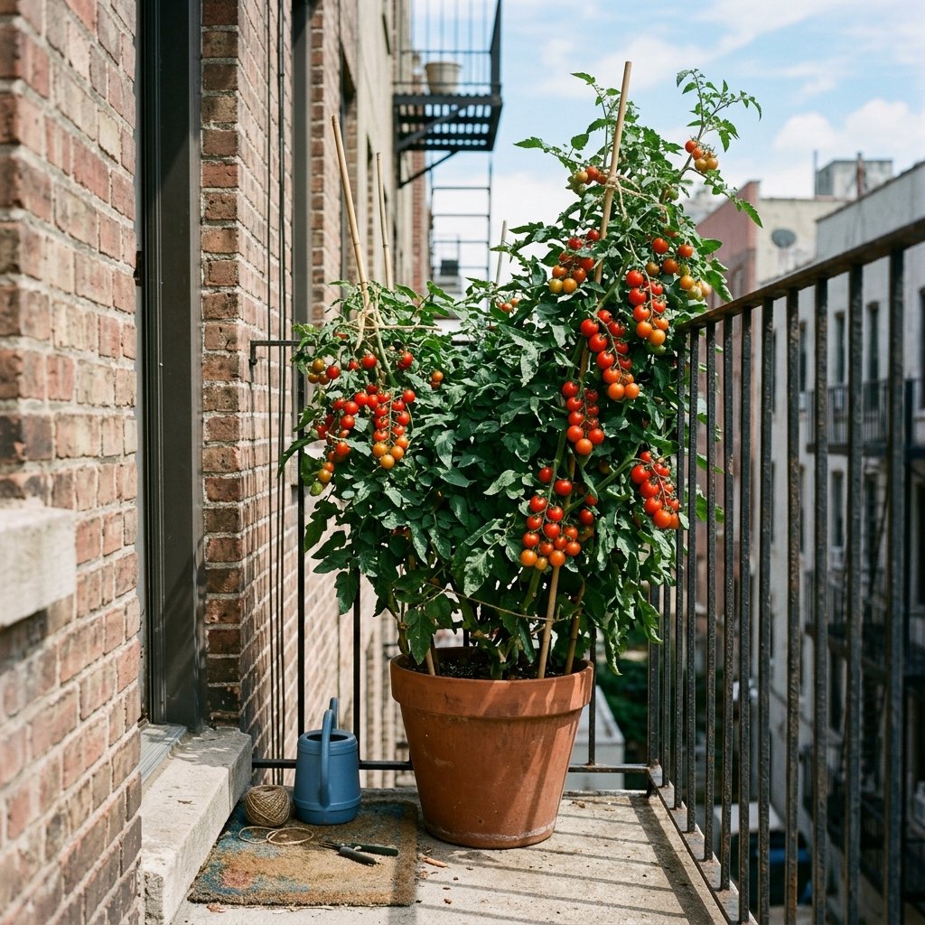 on a small balcony